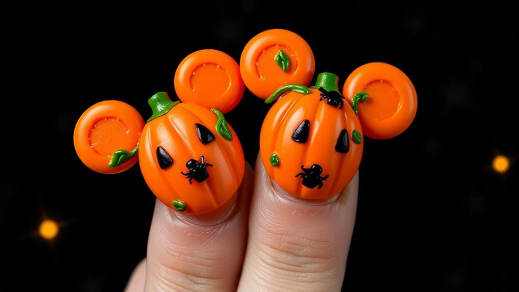 mickey mouse themed pumpkin nails